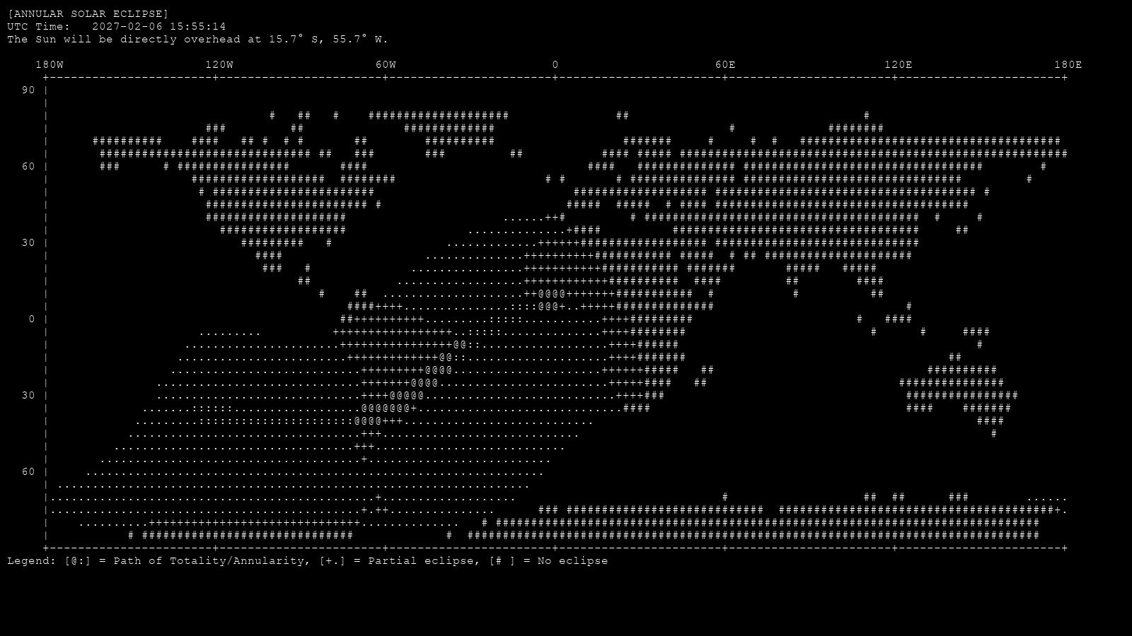 Solar Eclipse of February 2027 as predicted by my code
